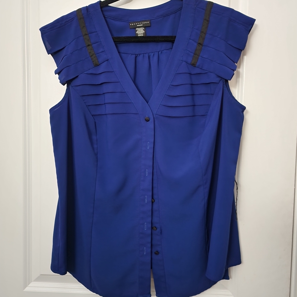 5/$30 Apostrophe Royal Blue Sleeveless Blouse
